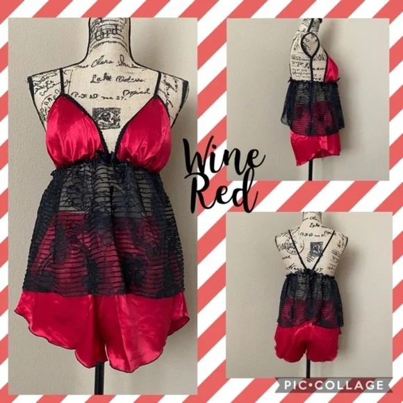 New Satin Silk-Like Lace PJs Set Assorted Color​ - Picture 8 of 8